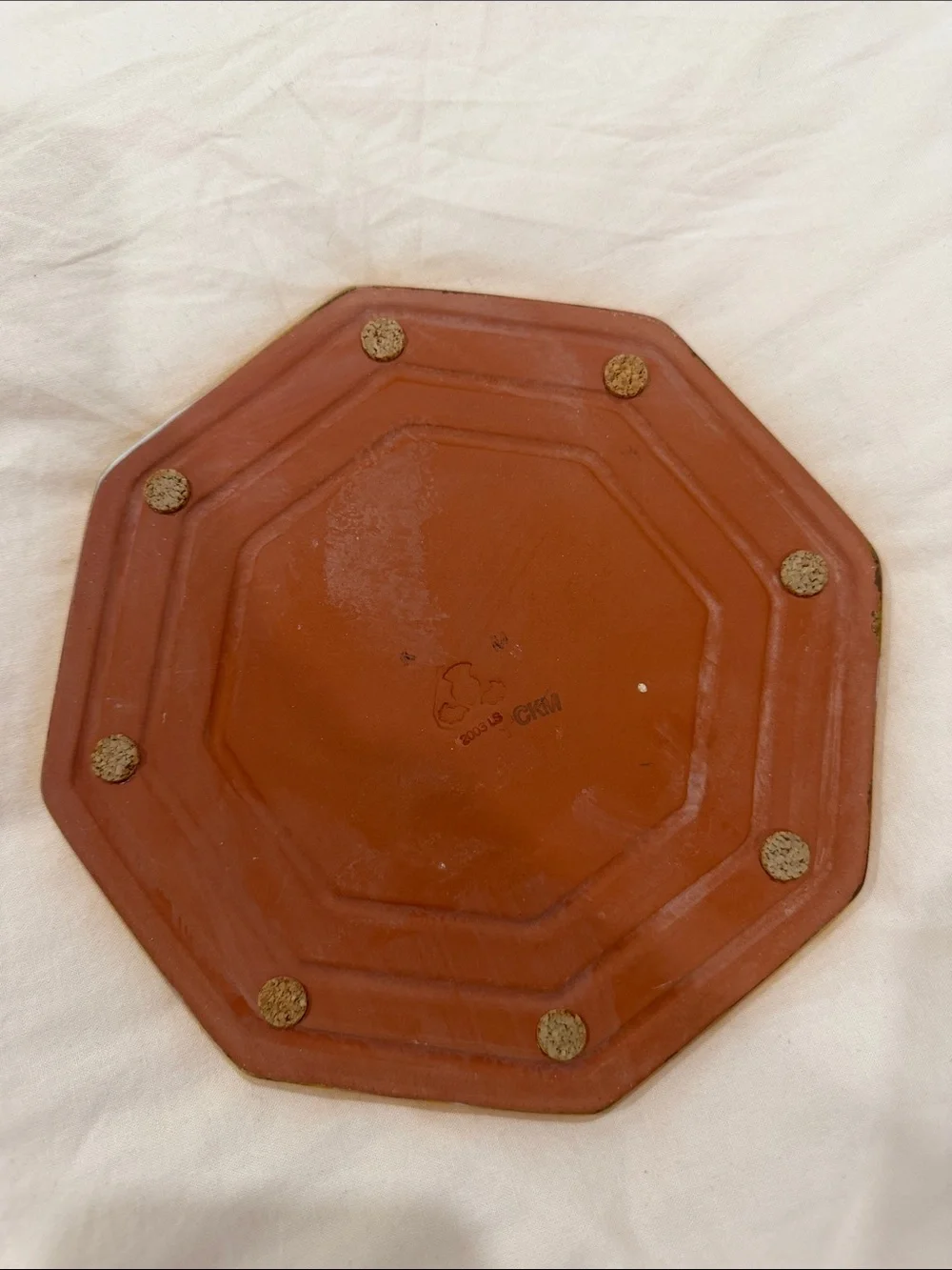 Scenic Octagonal Trivet/Decor Plate in Green and Gold